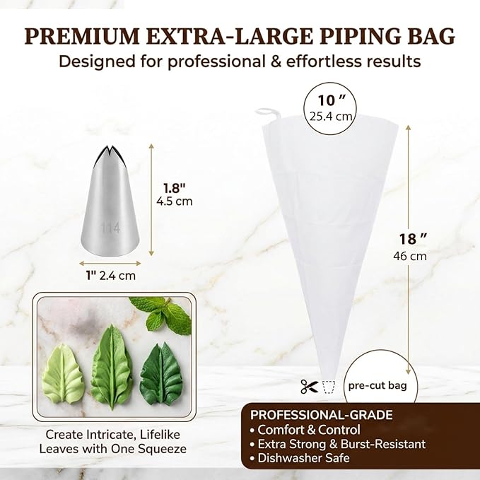 Extra Large Russian Piping Tips, 304 Frosting Tip & Reusable Cotton Bags | XL Rose Floral Piping Nozzles,Cake Flower Decoration, DIY Cream Bouquets, Cookies & Dessert Baking Tools