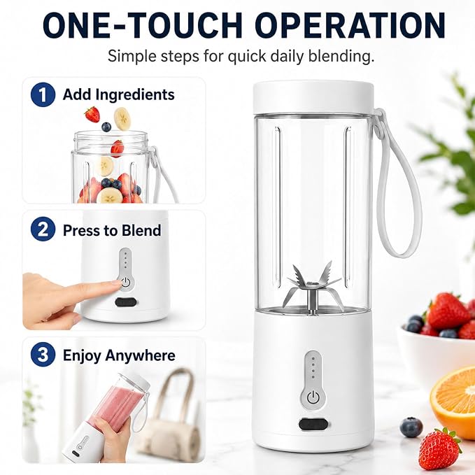 Portable Blender, Personal Cordless Juicer Cup, USB Rechargeable Ideal for Shakes & Smoothies,Ice Blending,Juicing, Mini Blender for Travel Sports Outgoing Office Gym Camping