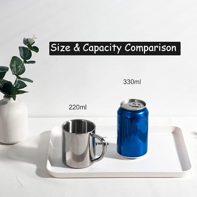IMEEA Small Espresso Mug 7.5oz Double Wall Stainless Steel Cups, Set of 2