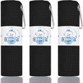 Microfiber Fishing Towels with Clip, Waffle Pattern for Effective Cleaning of Fishing Gears or Dirty Hands, 16” x 16”, Camping Towels, Hiking Towels, Pack of 3 (Black)
