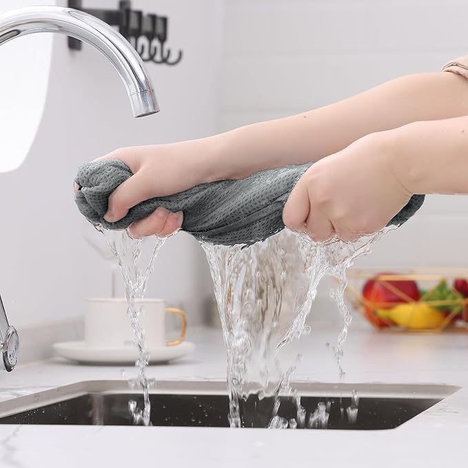 Kitinjoy 100% Cotton Waffle 4-Pack Kitchen Towels, 13" x 28", Grey | Super Soft, Ultra-Absorbent, Fast Drying, lightweight, Quick Drying Kitchen Hand Towels