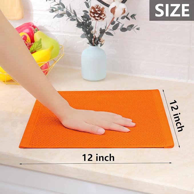 Homaxy 100% Cotton Waffle Weave Kitchen Dish Cloths 6-Pack, Orange | 12 x 12 Inches, Ultra Soft Absorbent Dish Towels, Quick Drying Dish Rags with Hanging Loop