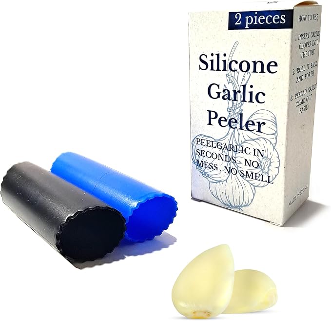 Silicone Garlic Peeler Tube, 2 Pack – BPA-Free, Odor-Free & Dishwasher Safe – Easy Garlic Skin Remover Roller – Black & Blue Kitchen Gadget for Fast, Effortless Cooking (black & blue)