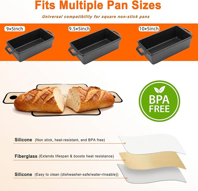 4 Pack Full-Coverage Silicone Bread Sling, Nonstick Silicone Loaf Pan Liner | Reusable & Dishwasher Safe Bread Baking Mats Fit 9x5, 9.5x5, 10x5 Inch Bakeware, Folded Corners Prevent Batter Leakage, Brown