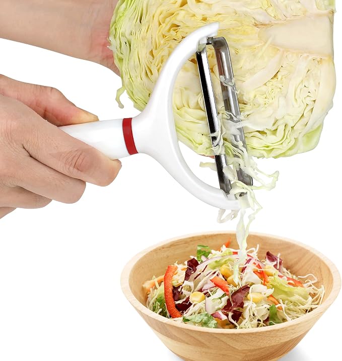 2Pack Cabbage Shredder, 3.5 Inch Wide Blade Vegetable Peeler | Cabbage peeler slicer for coleslaw, sauerkraut; Large Y veggie peeler with 4.6 inch long handle; White with red