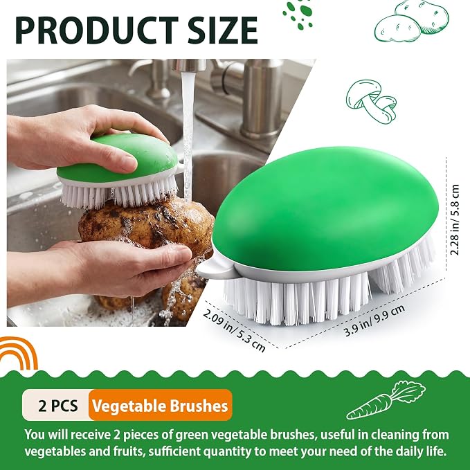 Unittype 2 Pack Fruit and Vegetable Brushes with Grips Potato Scrubber Fruit Cleaning Scrubber Brush Handy Kitchen Gadget Ideal for Cleaning Vegetables and Fruits, Green