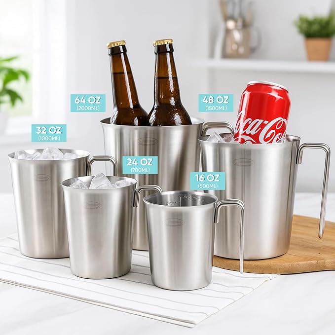 Newness 2-Pack Stainless Steel Measuring Cups Set, Metal Measuring Cup | (3 Marking Including Cup/ML/Oz Scale)(2 & 3 Cup) Metal Measuring Cup with Handle For Prepping, Baking and Cooking, Dishwasher