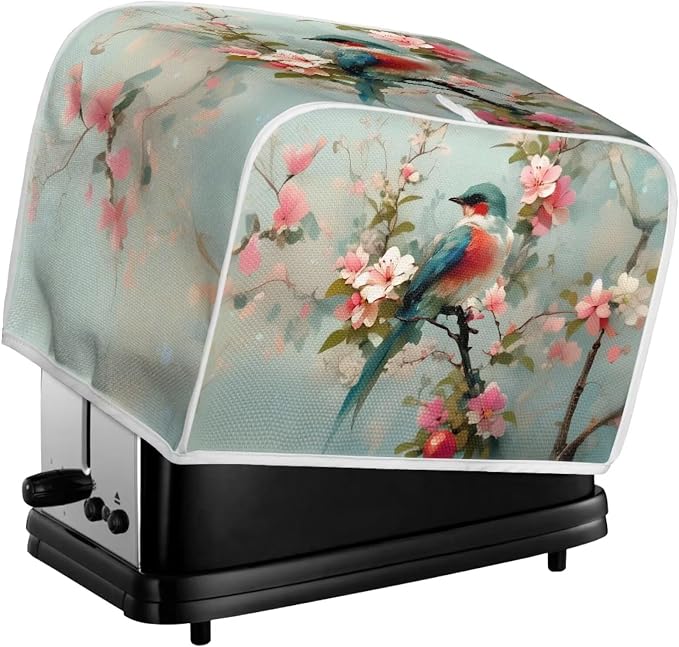Sparrow Printed Toaster Cover Bakeware Protector, Peach Blossom Print Toaster Oven Cover Washable Small Appliance Covers 4 Slice Kitchen Small Appliance Organizer Bag, M, Green