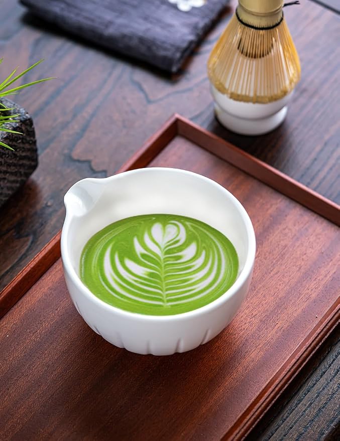 TANG PIN Matcha Set - Match Bowl and Whisk, 15 OZ Matcha Whisk Set | Matcha Scoop | Matcha Whisk Stand (Chasen Holder) - 5pc Perfect Matcha Kit for Matcha Tea Ceremony (White)