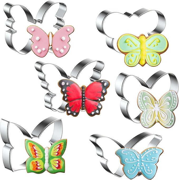 FUSOTO 6PCS Butterfly Cookie Cutters Set, 3 Inches Butterfly Shaped | Cookie Cutter, Stainless Steel Cookie Cutters for Baking, Butterfly Shapes Baking Tool for Homemaking Cookie,Biscuits,Dough