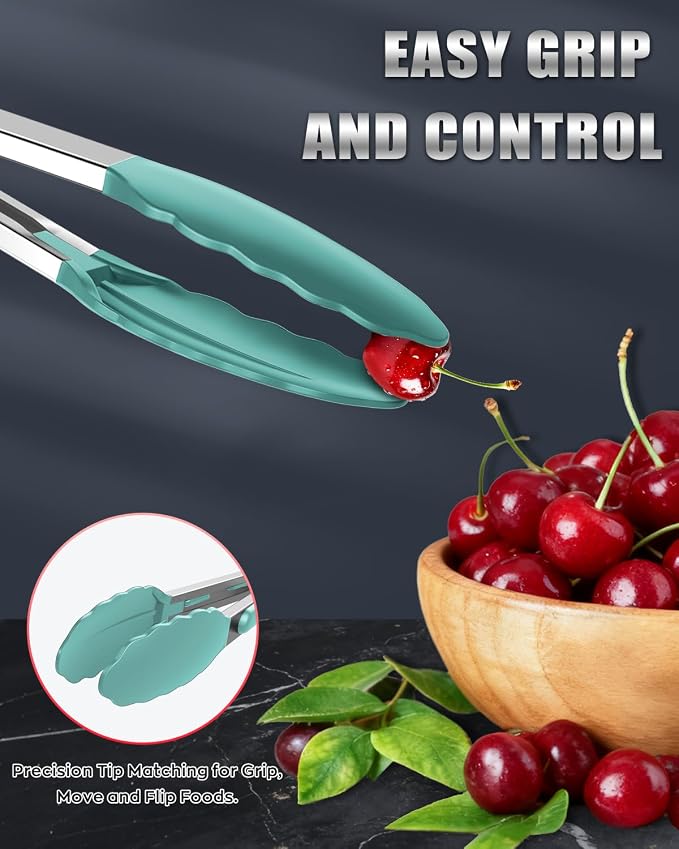 Good Grip Cooking Tongs with Silicone Tips, Set of 3-7" 9" and 12" | 600ºF Heat Resistant, 5-Layer Heavy Duty Stainless Steel, Pull Lock, Non Stick - Kitchen Tongs for Salad, Cooking and Frying