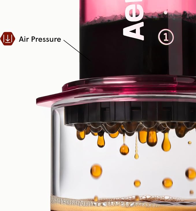 AeroPress Clear Pink Coffee Press, French Press, Pour-Over & Espresso Style | All-in-One Manual Coffee Maker, 2-Minute Brew, Less Bitterness, More Flavor, Portable, Travel & Camping