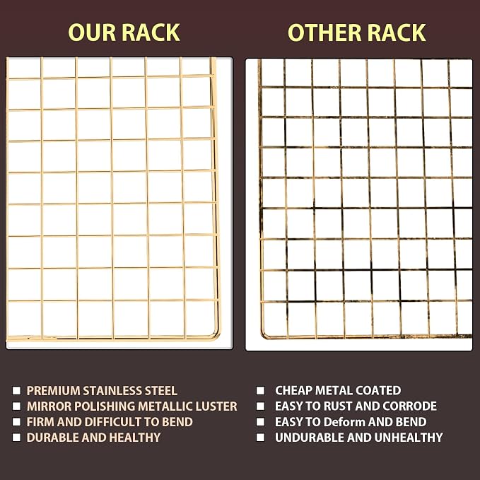 Cooling Rack for Cooking and Baking, 16" x 10" Wire Rack, Gold | Thick Wire Rack, Oven & Dishwasher Safe, for Roasting, Grilling, Drying, Fits Half Sheet Pan
