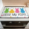 Happy Easter Glass Stove Top Covers for Electric Stove,Hello My Peeps Rabbit Bunny Chick Polka Dots Heat Resistant Cooktop Protector Non-Slip Washable Dish Drying Mat Rug Pad for Kitchen Decor 28"x20"
