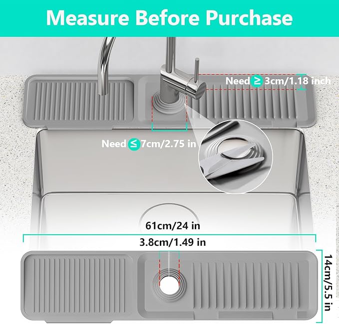 24 Inch Longer Faucet Mat for Kitchen Sink [5° Slope Fast Self-draining]Bathroom Kitchen Sink Splash Guard Silicone Sinks Faucet Mat Splash Guard for Kitchens Sinks Area Tidy Splashs Draining Mats