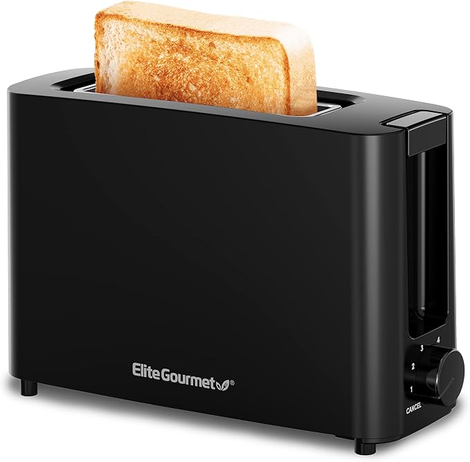 Elite Gourmet ECT118B Cool-Touch Single-Slice Toaster, Wide Slot, Black | 6 Toasting Levels, Fits Bagels, Waffles, Specialty Breads, Pastry & Snacks