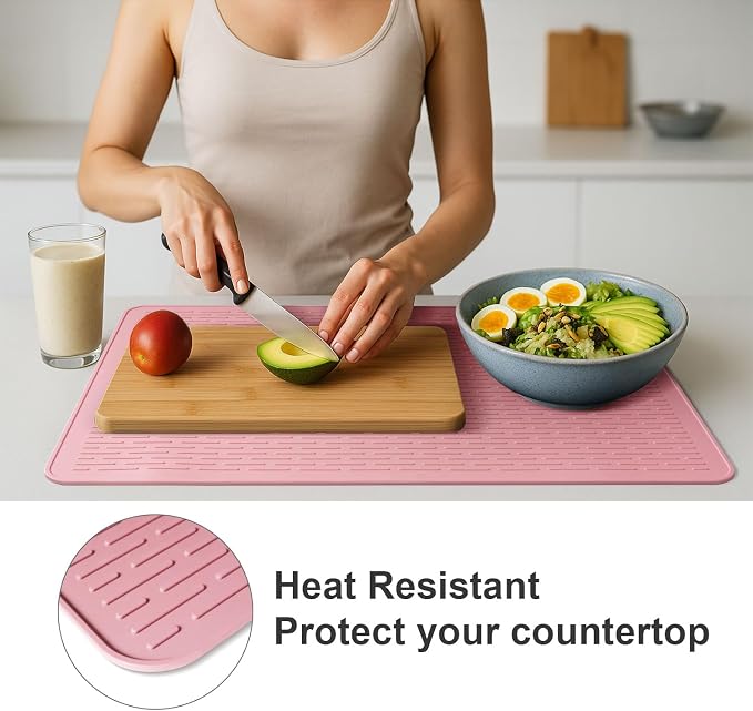 Stove Top Cover for Electric Stove - Food Grade Ceramic Stove top Cover, Silicone XXL Dish Drying Mat, Glass Cooktop Covers, Flat RV Range top Mats (Pink,30x21)