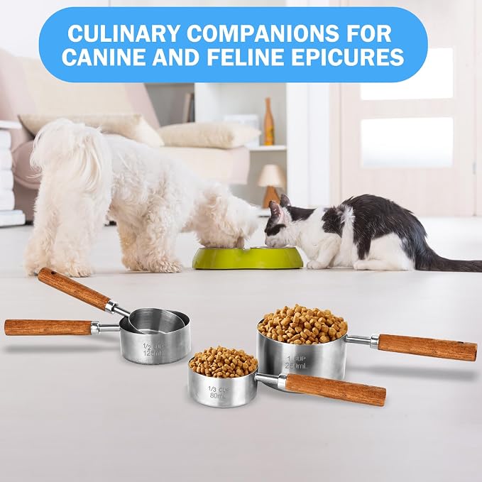 4 Pcs Dog Food Scoop Measuring-Cup, 1 Cup, 1/2 Cup, 1/3 Cup, 1/4 Cup, Stainless Steel Pet Food Scoops, Cat Food Measuring Cup