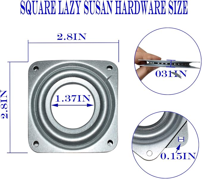 10Pack 3Inch Lazy Susan Hardware Square Rotating Bearing Plate Turntable | Lazy Susan Hardware Base for Serving Trays Kitchen Storage Racks Craft Table Zinc Plated Steel Swivel Plate 500lbs Capacity