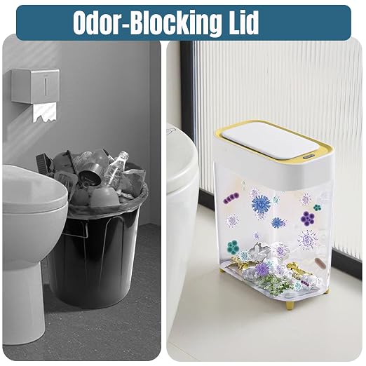 2-Pack Automatic Bathroom Trash Can with Lid, Slim Motion Sensor Garbage Can, Waterproof Touchless Trash Bin, Smart Trashcan for Bedroom, Living Room, Narrow Space, 2.3 Gallon, White+Gold Trim