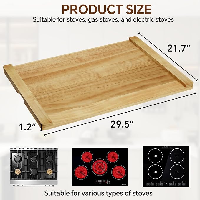 Noodle Board - Stove Top Cover for Electric, Gas, Wooden Stove - Decorative Rustic Kitchen Serving Tray, 30'' * 22'', Bright Wood