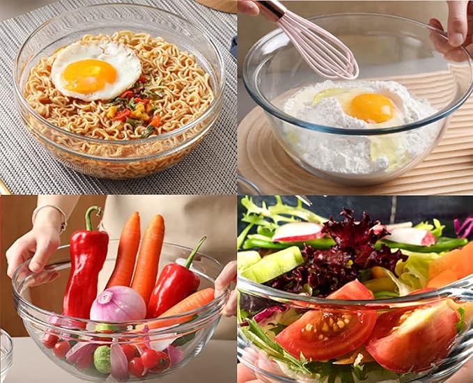 Lawei Set of 9 Glass Mixing Bowls - Glass Nesting Bowls Prep Bowl Clear Salad Bowls for Kitchen Prep Salad, Cereal, Ice Cream, Pasta, Fruits