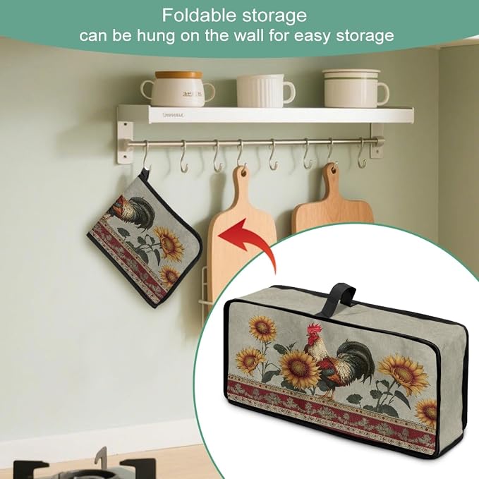 ZDCUSTOM Sunflower Rooster Printed 2 Slice Slim Toaster Cover with Top Handle Foldable Machine Washable Long Slot Slim Dust Covers for Most Toasters Small Appliance Cover for Kitchen Decor