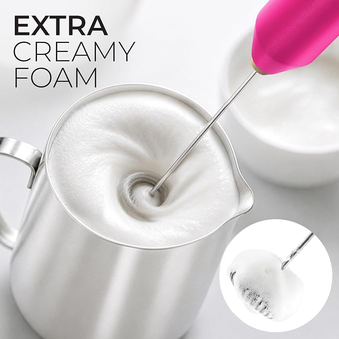 Zulay Kitchen Powerful Milk Frother AA Batteries Included – Ultra Fast Handheld Drink Mixer with Stainless Steel Whisk Stirrer for Coffee, Protein, Matcha & More, Frother Wand Electric Frothmate