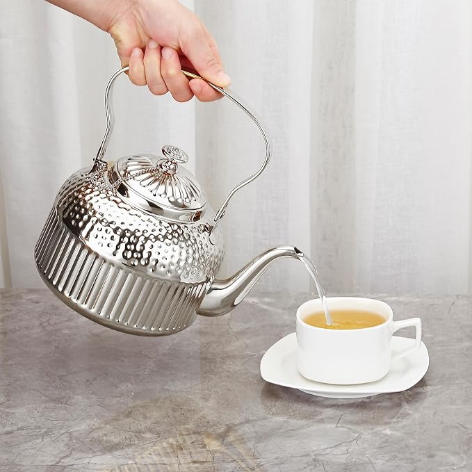 SANQIAHOME Antique 1.4L (45 Oz) Stainless Steel Teapot with Infuser Silver