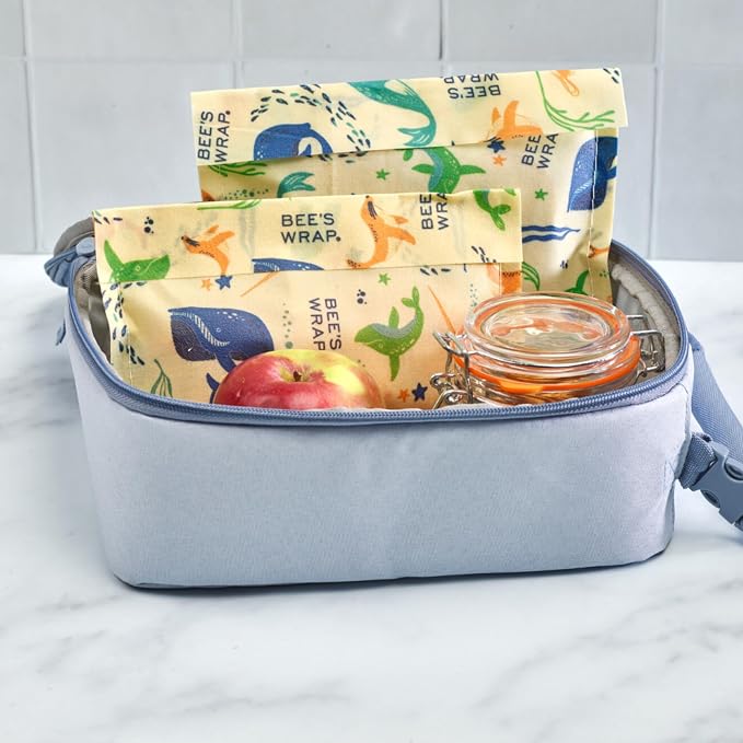 Bee's Wrap Beeswax Food Wraps, Snack Bag & Sandwich Wrap - Under the Sea | Organic Beeswax Wraps - Plastic Free - Reusable Food Storage - Sandwiches, Snacks & Lunches - Made in USA
