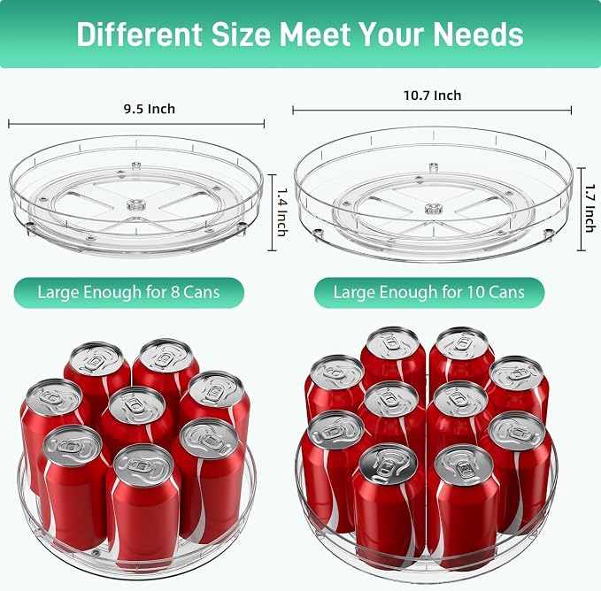 Optish 2 Pack Lazy Susan Organizer for Cabinet, Non-Skid, 9.5" 10.7" | Fridge Organizer and Storage, Rotating Spice Organizer, for Pantry, Kitchen, Table Top, Countertop, Easy Access, Load 15 lbs