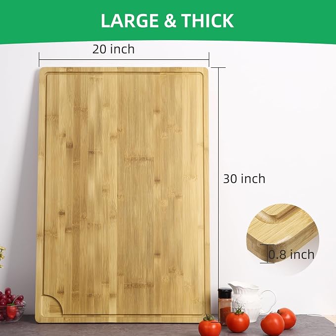 GarveeHome Extra Large Bamboo Cutting Board, 30 x 20 in Wooden Chopping Board for Kitchen, Butcher Block with Juice Groove and Handles, Stove Top Cover, Over Sink Noodle Board