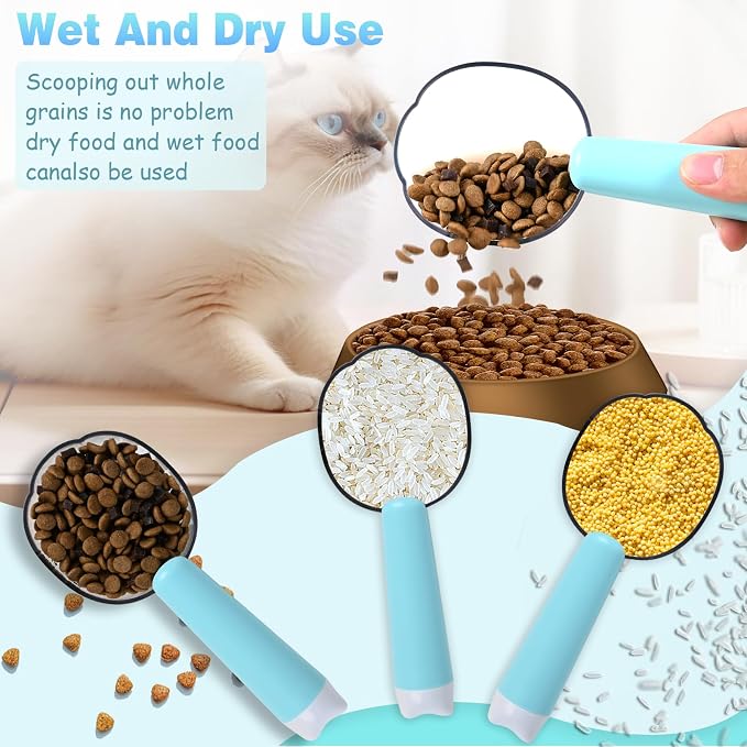 Dog-Cat Food Scoop 1 Cup, Pet Food Measuring Cup with Long Handle, Food-Grade Scoop for Dogs, Rabbit Wet or Dry Food, Easy to Clean & Accurate Scale (Blue)