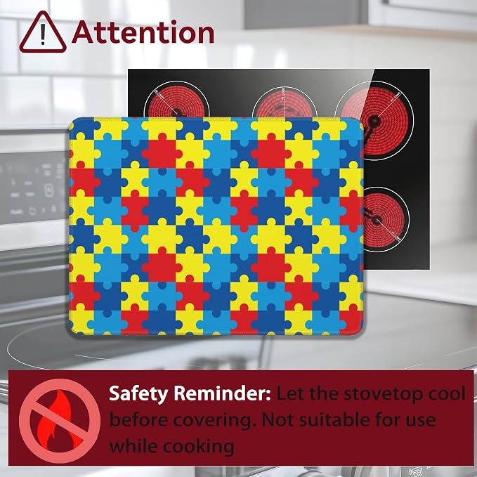 Electric Stove Top Cover Protector,Autism Awareness Puzzle Glass Flat Top Stove Mat,Heat-Resistant Oven Induction Cooktop Mat for Ceramic Countertop Mats Dish Drying Mat