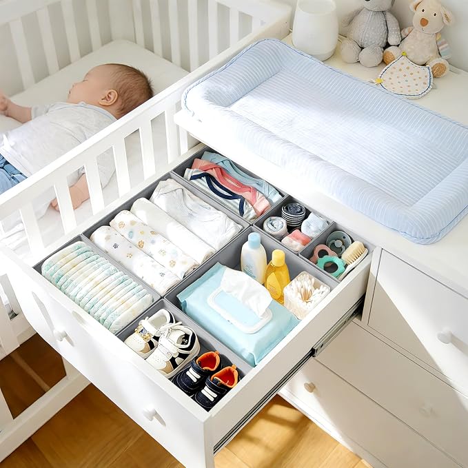 DIMJ Drawer Organizer Clothes, 26Pack Dresser Organizer, Foldable Closet Organizers and Storage, Fabric Dresser Bins, Drawer Dividers for Nursery, Baby Clothes, Underwears, Sock,Gray