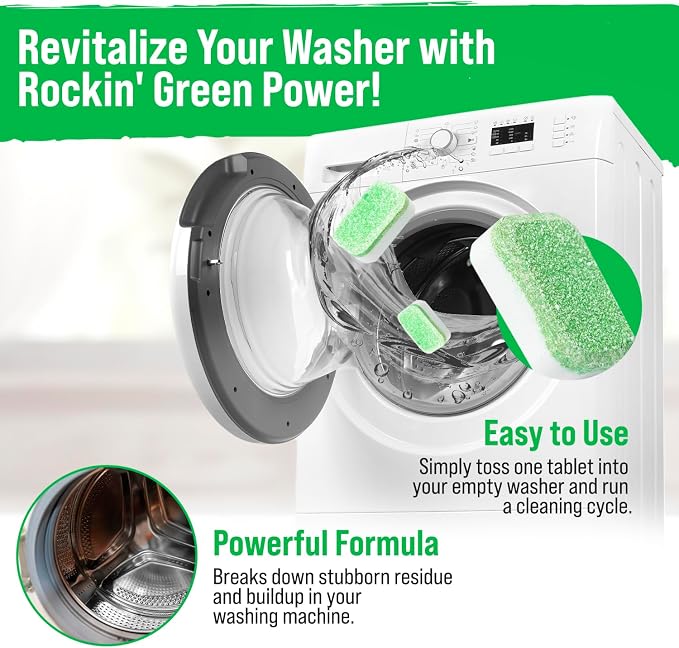 Rockin' Green Washing Machine Cleaner Lime 8 Pk | Deep Cleaning, Deodorizing, for Dishwashers Washing Machines Garbage Disposals, Removes Odor and Residue
