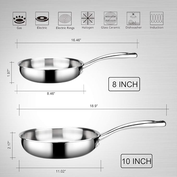 duxtop Whole-Clad Tri-Ply Stainless Steel Stir-Fry Pan Kitchen Induction Cookware 10 Inches | Whole Clad Stainless Steel Wok Pan for Stir Fry, Sautéing and Quick Meals