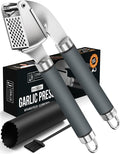 ORBLUE Garlic Press and Peeler Set, Stainless Steel - Professional Grade Mincer, Crusher - Dishwasher Safe & Rust-proof, Gray