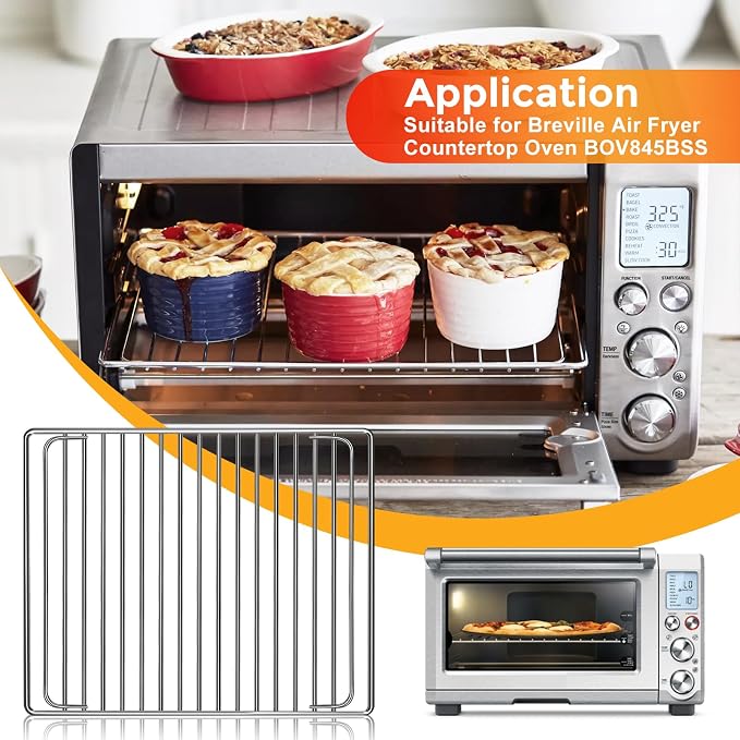 Smart Oven Rack for Breville Air Fryer Countertop Oven BOV845BSS, 14''×11.6'' Stainless Steel Air Fryer Accessories Replacement Parts Roasting Steamer Grill Racks Baking Tray，Dishwasher safe