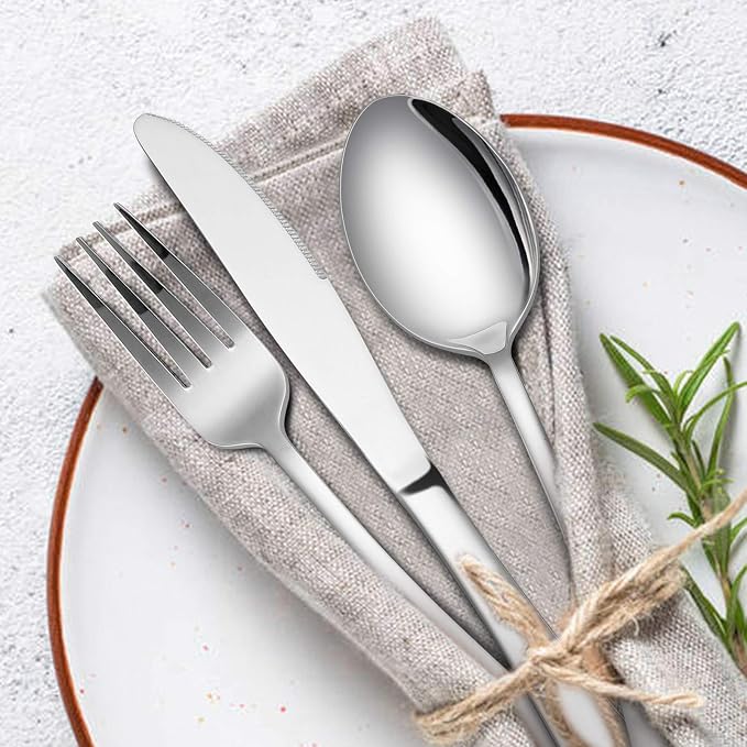 Silverware Set, 40-Piece Flatware Set, E-far Stainless Steel Eating Utensils Service for 8, Dinner Knives/Forks/Spoons, Simple & Classic Design, Mirror Polished & Dishwasher Safe