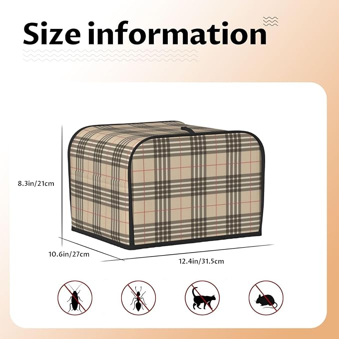 Toaster Cover 4 Slice with Plaid Pattern Dustproof Bread Maker Cover Fingerprint Bakeware Protection Wide Slot Toaster Bag Reusable Kitchen Small Appliance Cover