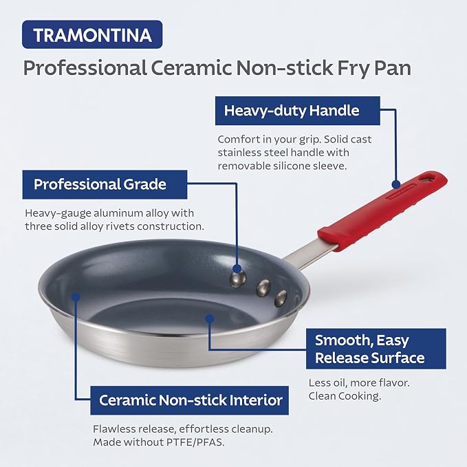 Tramontina Professional 14-Inch Ceramic Non Stick Extra Large Frying Pan | Heavy-Gauge Aluminum Skillet with Ceramic Nonstick Coating, Dishwasher and Oven Safe, Gray, Made in Brazil