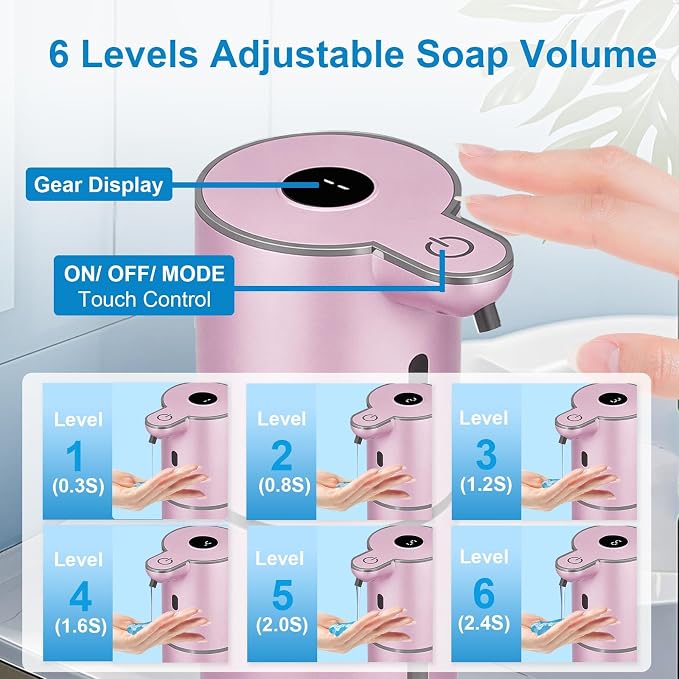 OHIFAST Automatic Liquid Soap Dispenser Touchless, USB Rechargeable Smart Hand Soap Dispenser, 6-Level Adjustable, 12.8oz/380mL Wall Mounted for Bathroom Kitchen Accessories Dish Soap-Rose Gold
