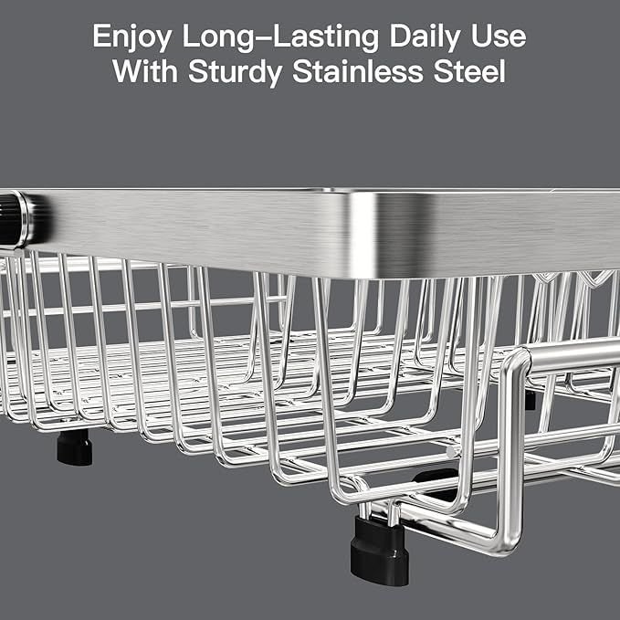 Dish Drying Rack Over The Sink with Utensil Holder | Expandable Stainless Steel Dish Drainer for Small Kitchen, Apartment, RV, Counter Space Saving, Perfect Fit, Rustproof