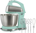 Hamilton Beach Classic Electric 4 Qt Stand Mixer & Hand Mixer With 6 Speeds | 2-in-1 Versatility | QuickBurst For Added Power | 290 Watts Peak Power | Built-In Bowl Rest | Aqua Blue
