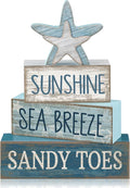 Lineshading 4 Pcs Wooden Starfish Summer Coastal Table Block Signs | Stackable Tiered Tray Decor, Beach Home Accents with Distressed Wood Finish, Nautical Starfish Topper for Coastal Shelves