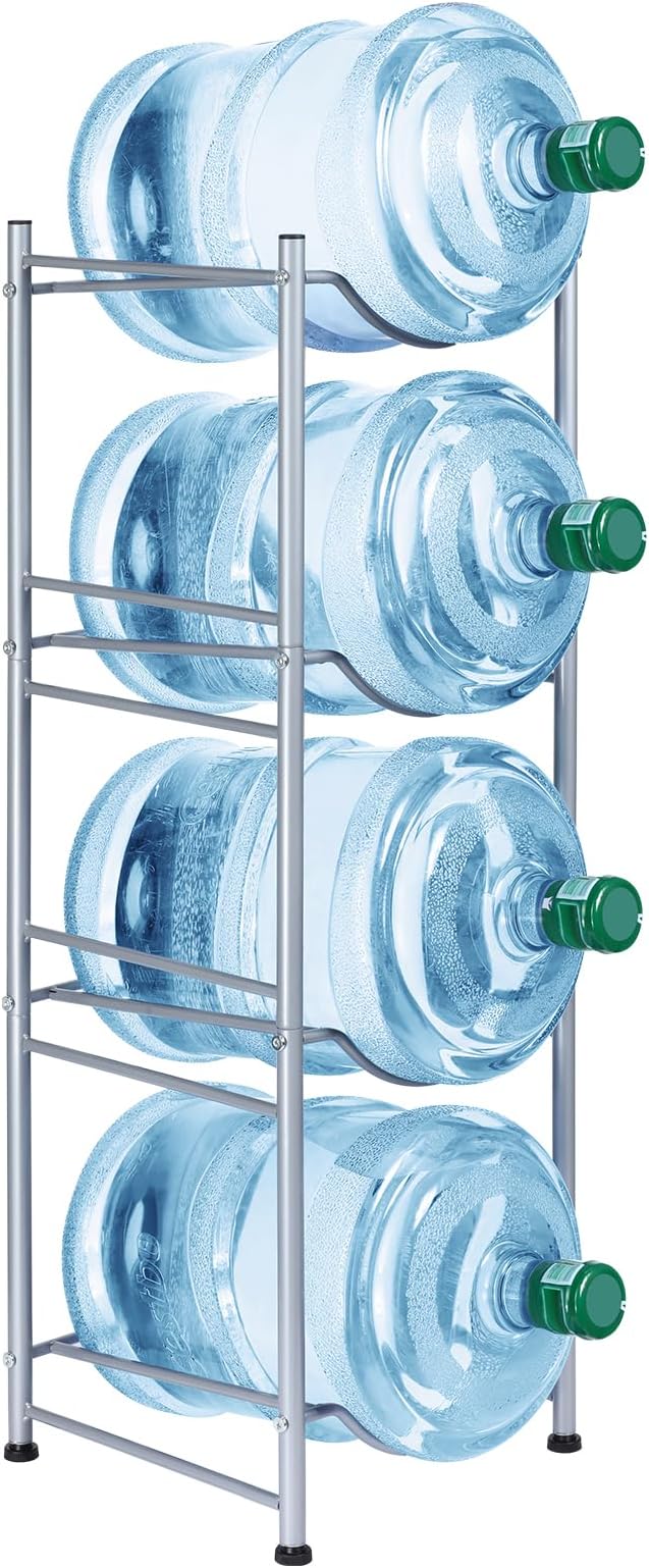 SEHERTIWY 5 Gallon Water Jug Holder, 4-Tier Bottle Holder for Home, Office | Heavy Duty Water Storage Rack Save Space, SILVER