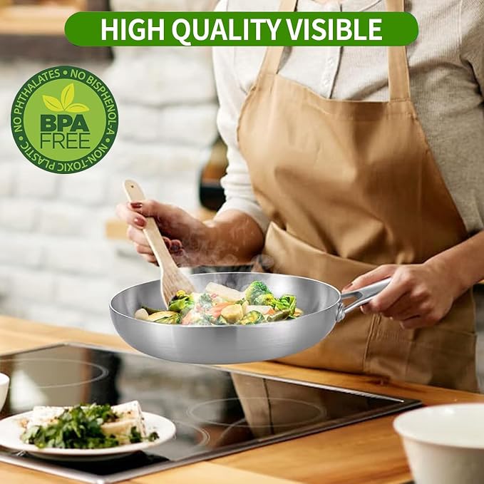 LOLYKITCH 11 Inch Stainless Steel Pan | Tri-Ply | PFOA & PTFE Free Skillet | Fast & Even Heating | Stay-Cool Detachable Handle | Dishwasher and Oven Safe | Induction Ready | For Modern Home Kitchens