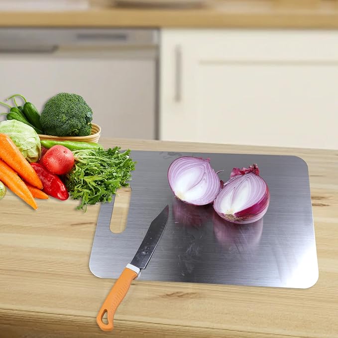 Titanium Cutting Boards for Kitchen, Food Grade 304 Stainless Steel Cutting Board Set for Meat Fruit and Vegetable (15.1 * 11 & 13.4 * 9 & 10 * 5.5 Inch)
