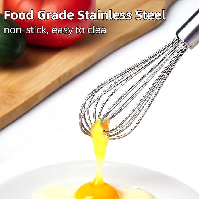Stainless Steel Small Whisk for Cooking, 8 inches | 8 Thicker Wire Diameters, Bend and Break Resistant, which works great for cups and small containers